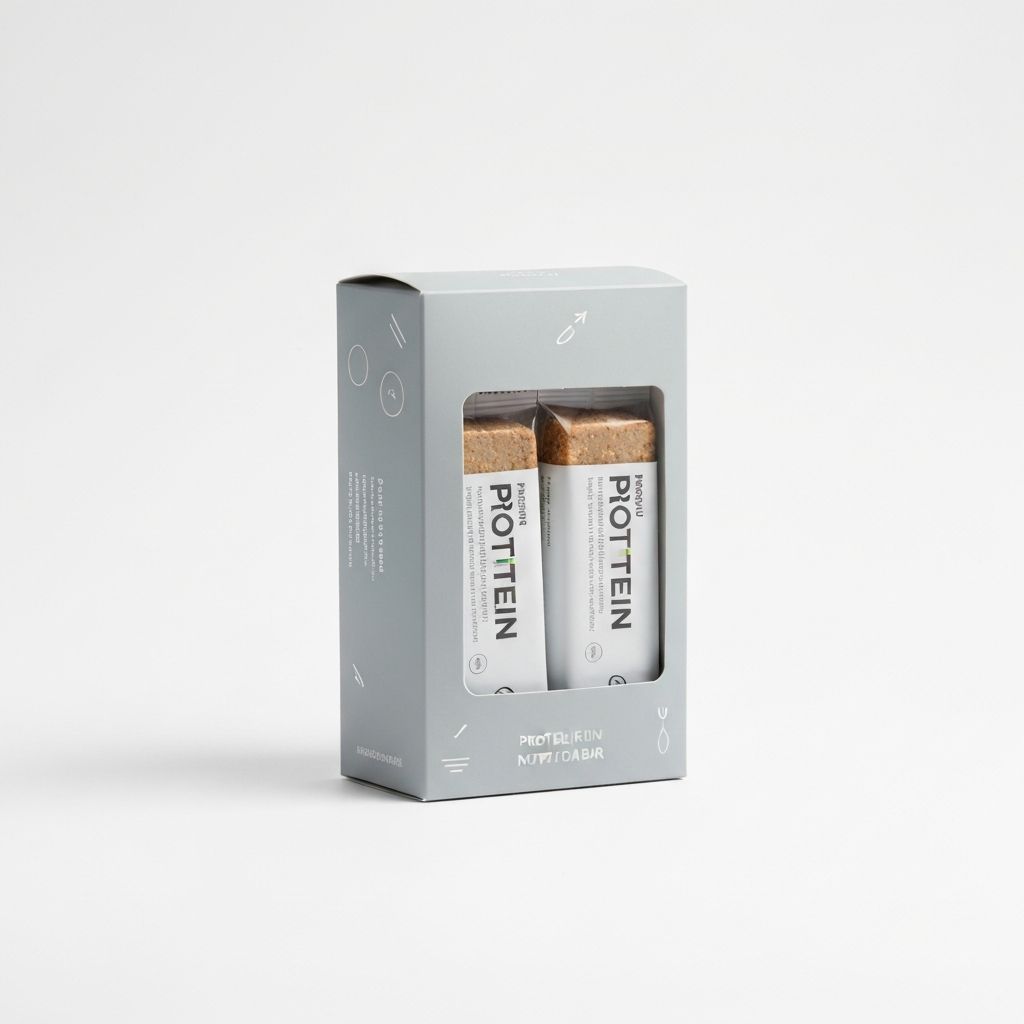 Protein nutrition bar box with two bars visible, sports nutrition